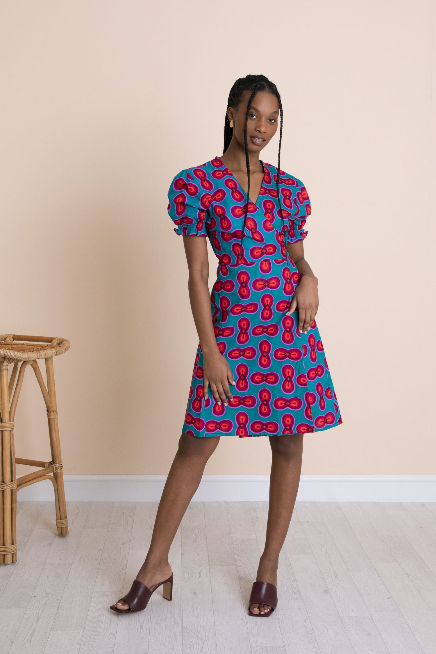 Happiness Mini Wrap Dress in Turquoise Cells | Fair trade and sustainable  fashion clothing UK